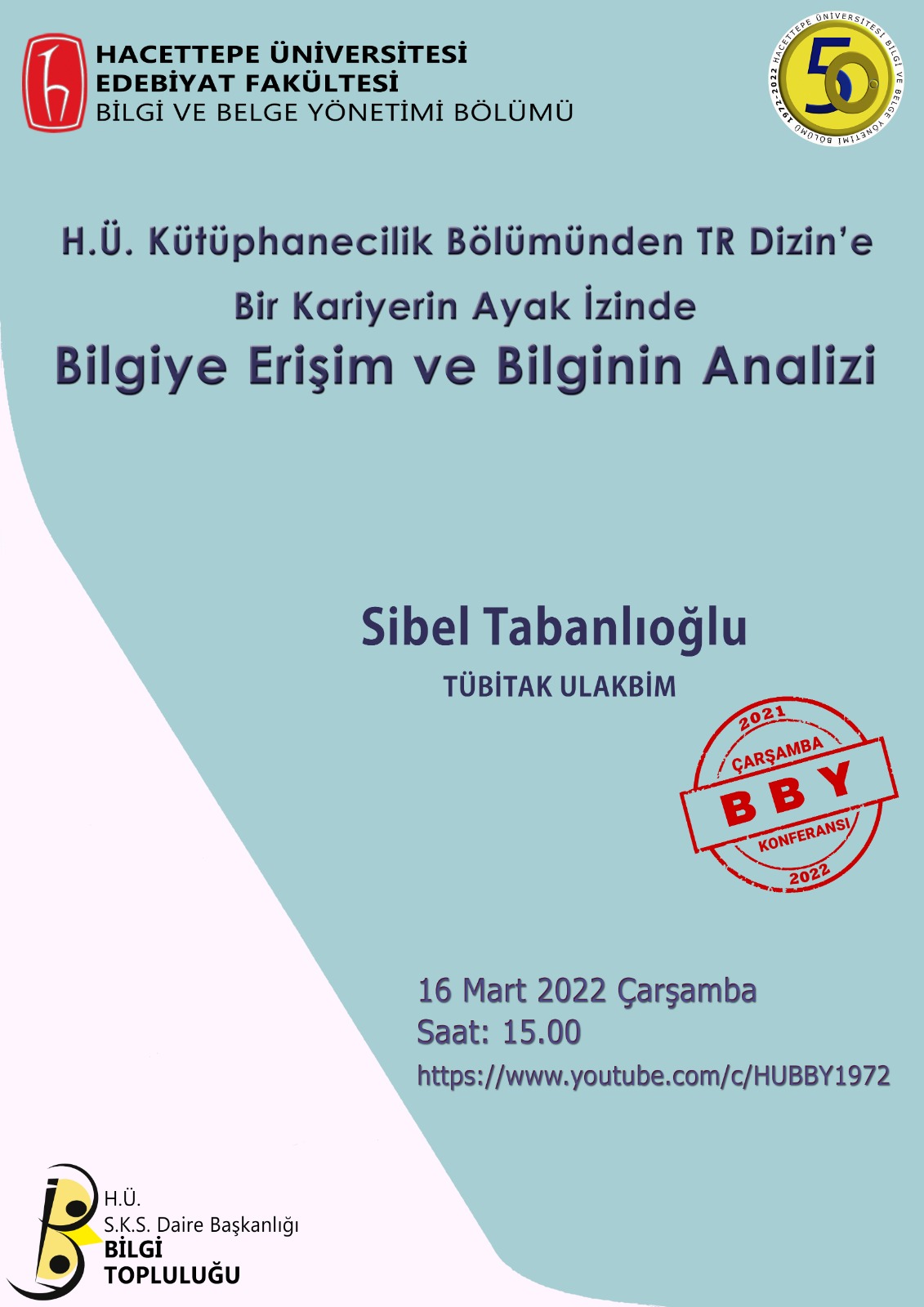 Çarşamba Konferansları 2021-2022 : H.Ü. Kütüphanecilik Bölümünden TR Dizin'e Bir Kariyerin Ayak İzinde Bilgiye Erişim ve Bilginin Analizi